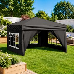 Folding Party Tent with Sidewalls 3x3m Outdoor Gazebo Canopy Black Portable