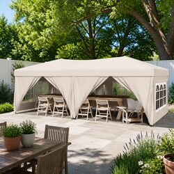 Folding Party Tent 3x6m Sidewalls Cream Outdoor Canopy Gazebo Foldable Marquee