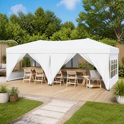 Folding Party Tent with Sidewalls White 3x6m Outdoor Canopy Gazebo Marquee