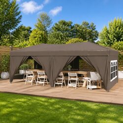 Folding Party Tent with Sidewalls Taupe 3x6m Outdoor Canopy Gazebo Marquee