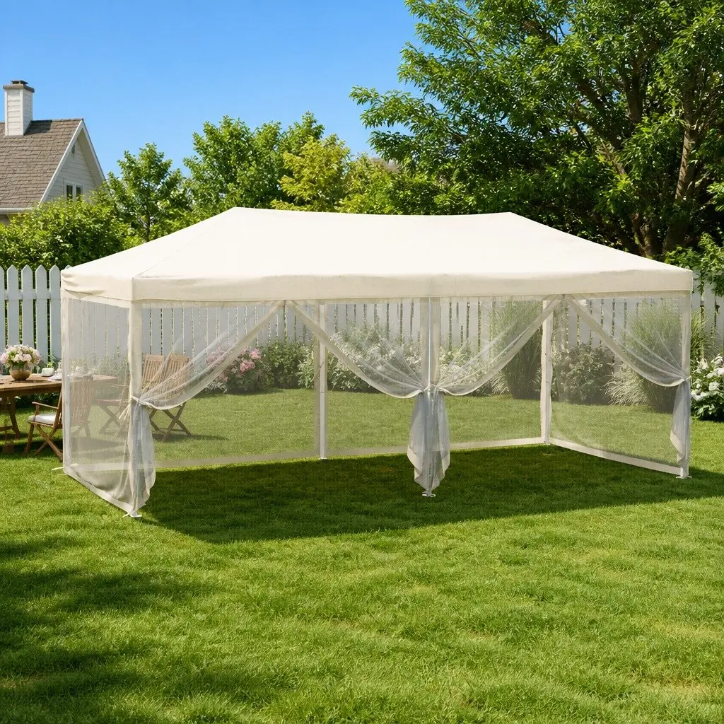 Folding Party Tent with Sidewalls 3x6m Cream Outdoor Gazebo Canopy