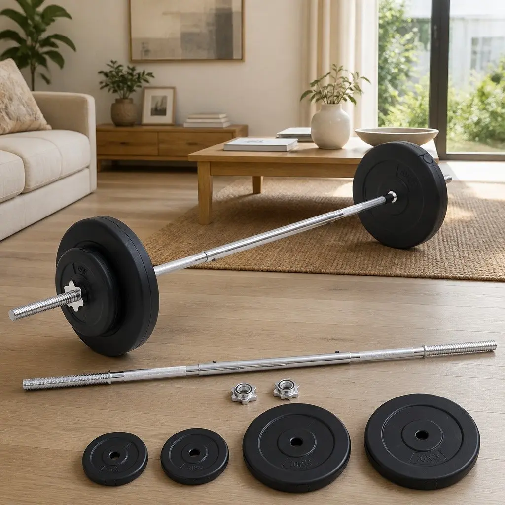 Barbell Set 30kg Chrome Plated Steel Red Plates Weight Training Home Gym Exercise Fitness