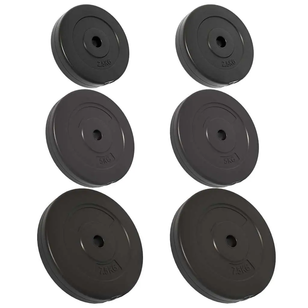 Weight Plates Set 30 kg 6 Piece Home Gym Dumbbell Barbell Training Cement Discs Black