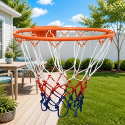Basketball Rim Orange 39cm Wall-Mounted Steel Frame Nylon Net Indoor Outdoor