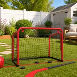 Hockey Goal with Net Red Black 68x32x47cm Steel Frame Polyester Training