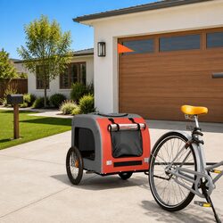 Pet Bike Trailer Orange Oxford Fabric Iron Frame Small Dogs Cargo Attachment