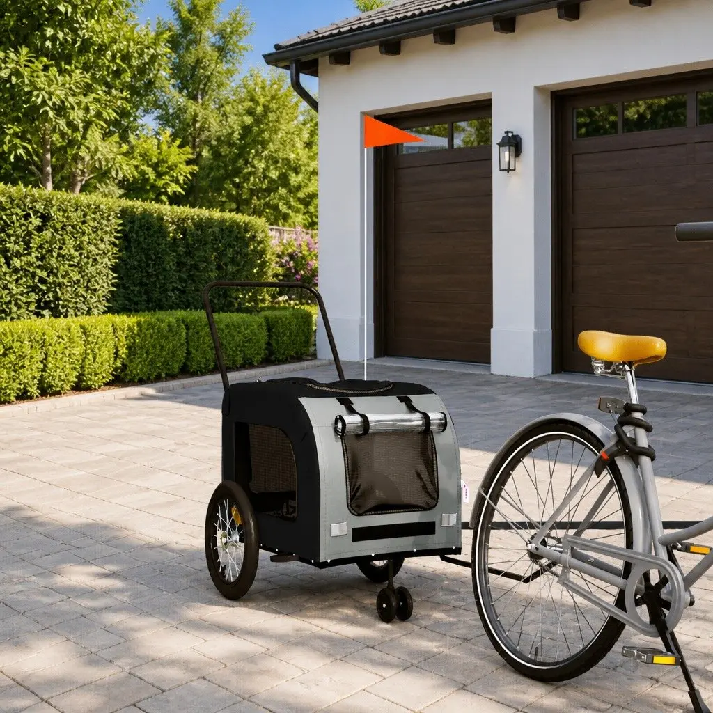 Pet Bike Trailer Black Oxford Fabric Iron Frame Small Dogs Bicycle Cargo