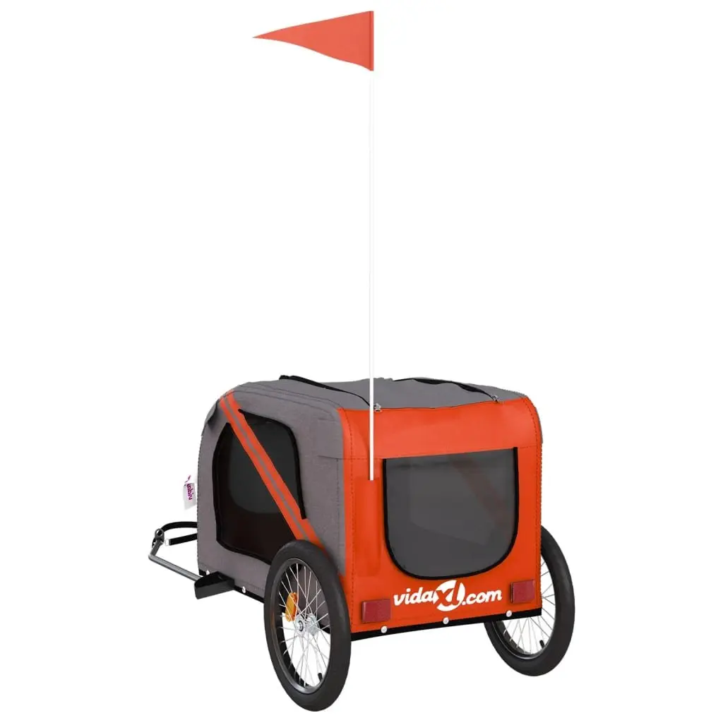 Pet Bike Trailer Sturdy Iron Frame Oxford Fabric Orange Black for Small Dogs