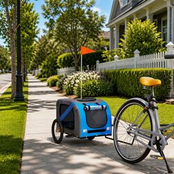 Pet Bike Trailer Blue Grey Oxford Fabric Iron Frame Small Dogs Carrier Stroller