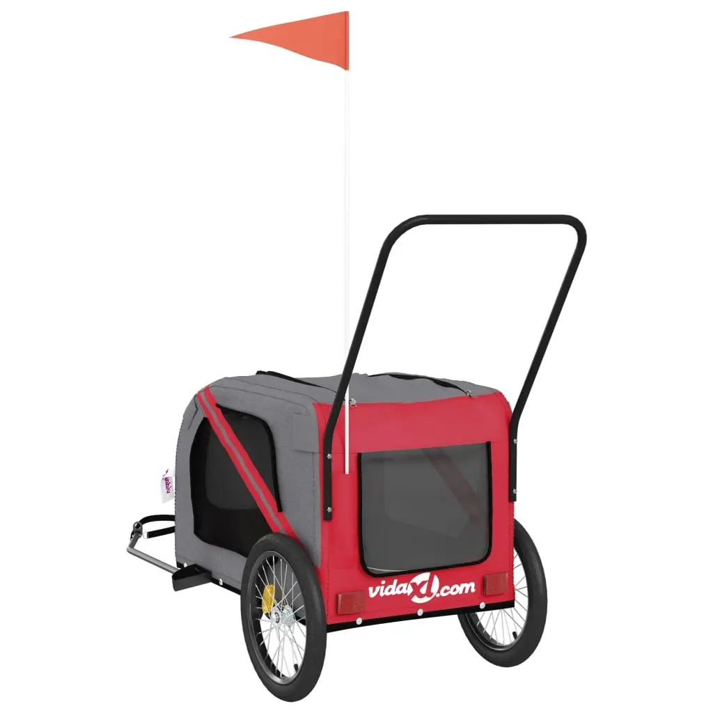 Pet Bike Trailer Small Dogs Oxford Fabric Red Iron Frame