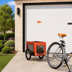 Pet Bike Trailer Orange Black Oxford Fabric Iron Frame Small Dogs Cargo Bicycle