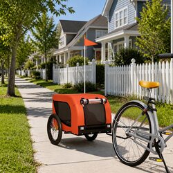 Pet Bike Trailer Orange Black Oxford Fabric Iron Frame Small Dogs Cargo Tow