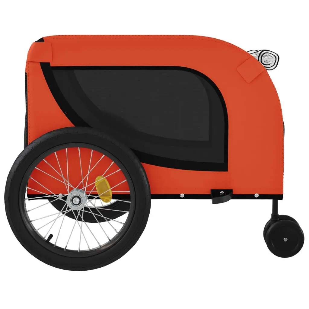 Pet Bike Trailer Durable Iron Frame Oxford Fabric Orange with Zippered Doors and Mesh Windows