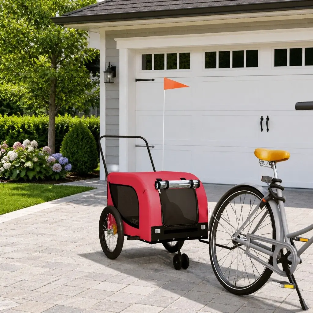 Pet Bike Trailer Red Oxford Fabric Iron Frame Cargo Cart Small Dogs Pets