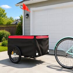 Bike Trailer Black Iron Heavy Duty Cargo Cart Bicycle Hauling Tow Bar Safety