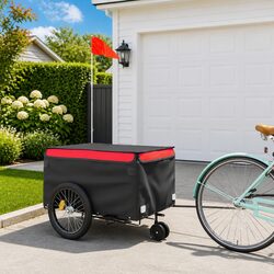 Bicycle Cargo Trailer Heavy Duty 45kg Load Capacity Tow Bar Safety Flag Red