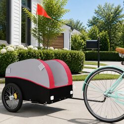 Bike Trailer Red Iron Heavy Duty 45kg Load Cargo Bicycle Cart Tow Bar Safety
