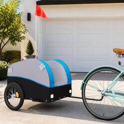Bike Trailer 45kg Load Capacity Iron Frame Blue Cargo Cart Bicycle Accessory