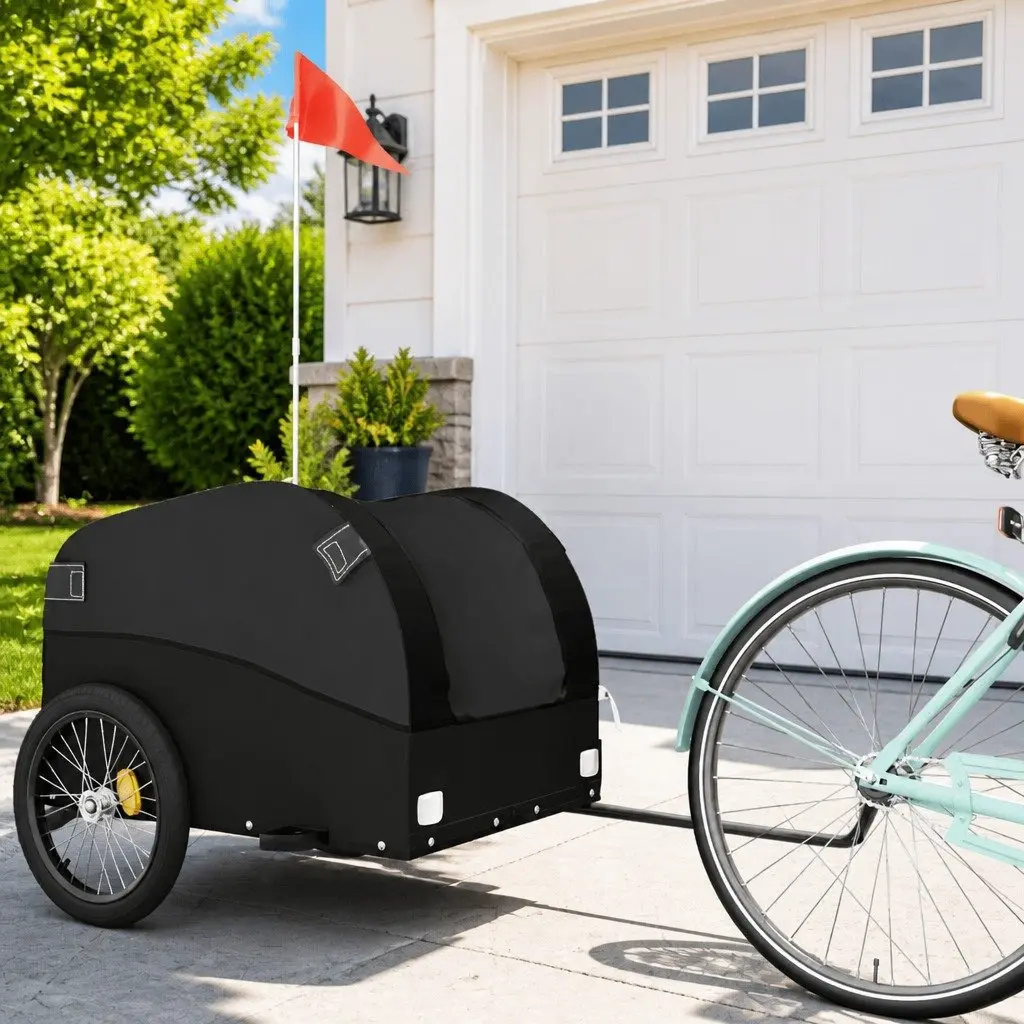 Bike Trailer Heavy Duty Cargo Hauler 45kg Load Capacity Black Iron