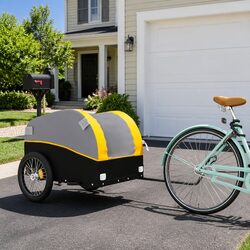 Bike Trailer Iron 45 kg Load Capacity Yellow Cargo Cart Bicycle Hauling