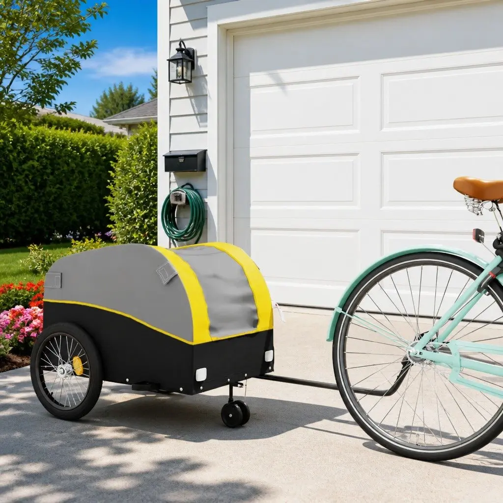 Bike Trailer Iron 45 kg Capacity Yellow Black Tow Bar Safety Flag