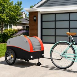 Bike Trailer Orange Iron 45kg Load Capacity Bicycle Cargo Hauling Cart Tow Bar