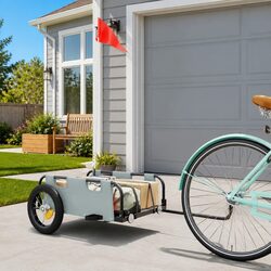 Bike Trailer Grey Oxford Fabric Iron Frame Cargo Transport Cycling Bicycle