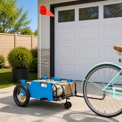 Bike Trailer Blue Oxford Fabric Iron Sturdy Construction Bicycle Cargo Cart