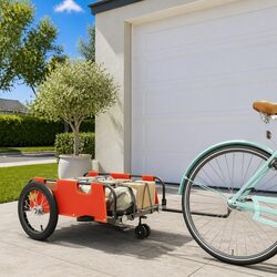 Bicycle Cargo Trailer Orange Oxford Fabric Iron Frame Two Wheel Transport