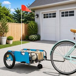 Bike Trailer Blue Oxford Fabric Iron Frame Cargo Cart Bicycle Transport