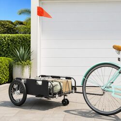 Bike Trailer Black Oxford Fabric Iron Frame Sturdy Bicycle Cargo Transport Cart