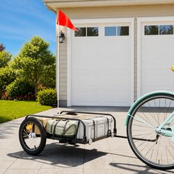 Black Bike Trailer Iron Frame Heavy Duty Cargo Cart Bicycle Hauling Transport