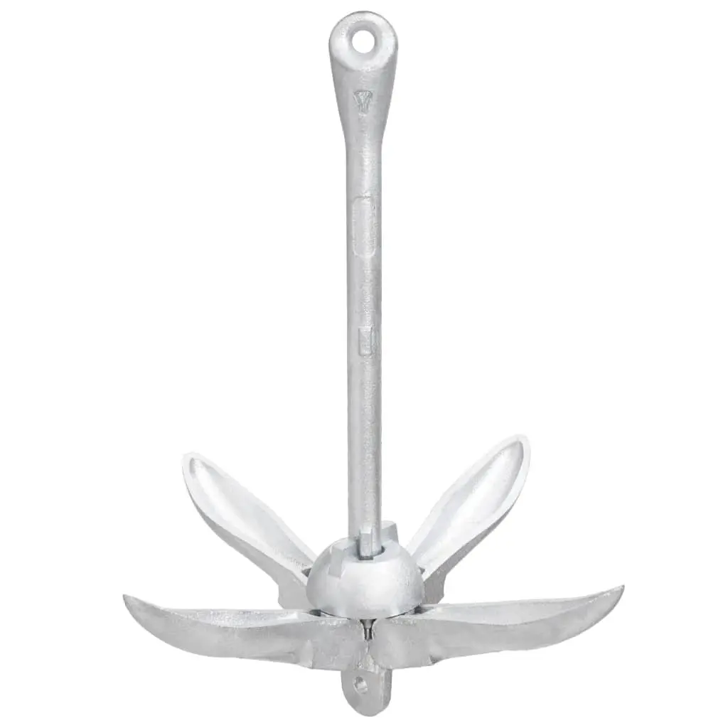 Folding Anchor 4kg 4-Claw Silver Cast Iron for Boat Docking and Watercraft