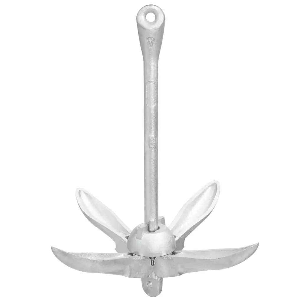 Folding Anchor 6 kg 4-Claw Grapnel Silver Cast Iron for Boat Docking and Watercraft