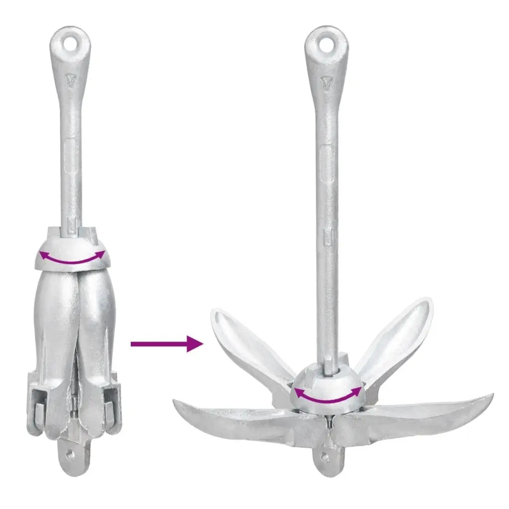 Folding Anchor 6 kg 4-Claw Grapnel Silver Cast Iron for Boat Docking and Watercraft