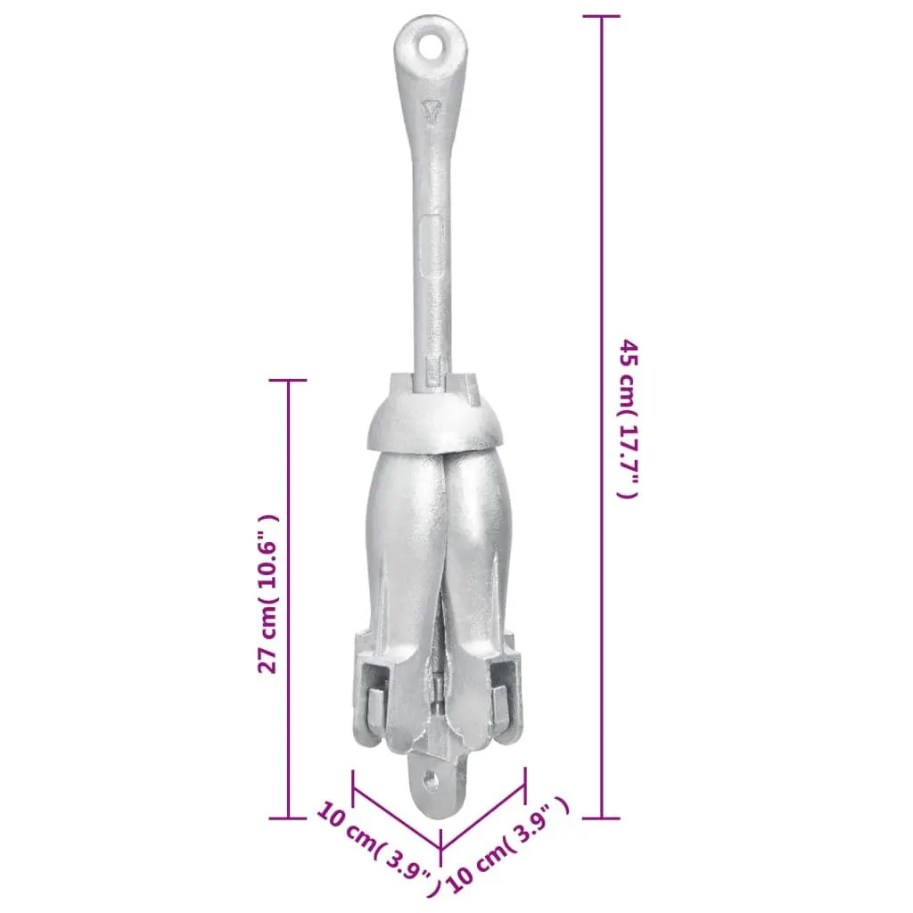 Folding Anchor with Rope 4kg Silver Cast Iron Grapnel for Small Watercraft