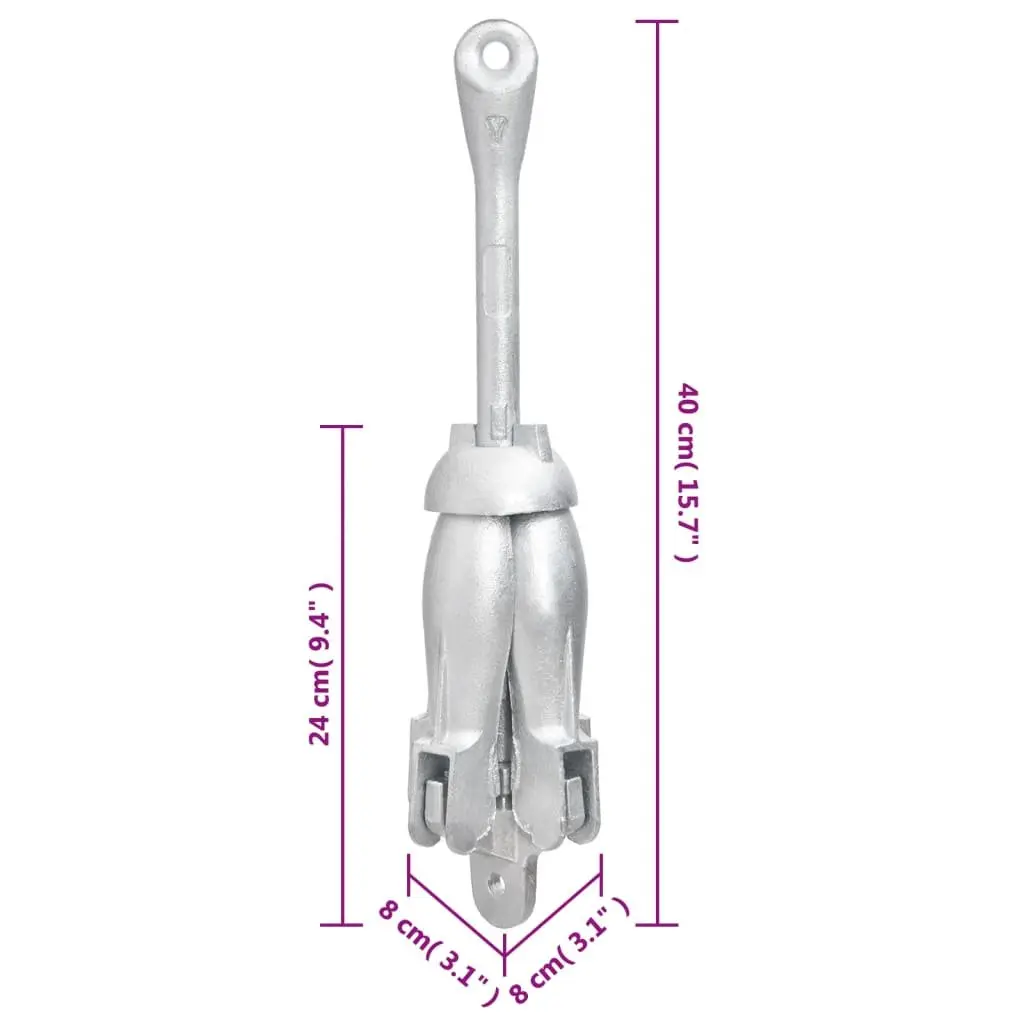 Folding Anchor 3.2 kg Silver 4-Claw Grapnel Docking Boat Watercraft Securing