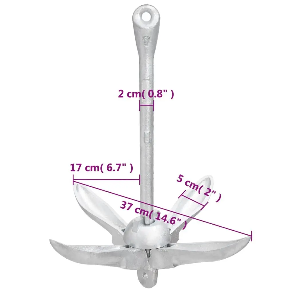 Folding Anchor 3.2 kg Silver 4-Claw Grapnel Docking Boat Watercraft Securing