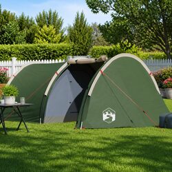 4-Person Tunnel Camping Tent Green Waterproof Mosquito Net Fibreglass Poles
