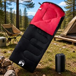 Sleeping Bag Adults Camping Hiking 3-4 Seasons Water-Resistant Red Outdoor