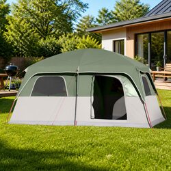 Family Tent 8-Person Cabin Waterproof Green Outdoor Camping Hiking Adventure