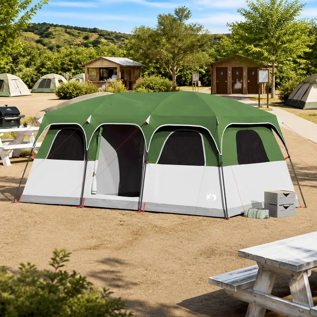 Camping Tent 10-Person Waterproof Green Cabin with Detachable Rainfly and Mosquito Mesh