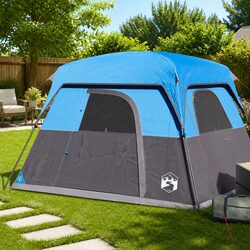 Camping Tent 4-Person Cabin Waterproof Blue Outdoor Hiking Adventure Shelter