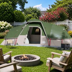 Family Dome Tent 11-Person Green Waterproof Camping Outdoor Shelter Fibreglass