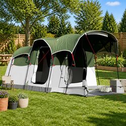 Family Tunnel Tent 8-Person Green Waterproof Camping Outdoor Hiking Shelter