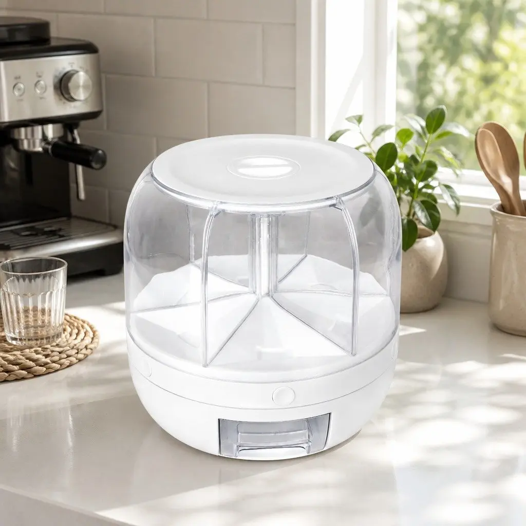 Cereal Dispenser Rotating Dry Food Organizer 10kg White Storage Container
