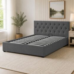 Gas Lift Storage Bed Single with Tufted Headboard Modern Contemporary Bedroom