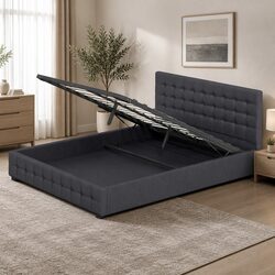 Single Gas Lift Bed Frame with Headboard Storage Upholstered Bedroom Furniture