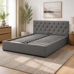 Gas Lift Storage Bed King Single with Tufted Headboard Modern Bedroom Furniture