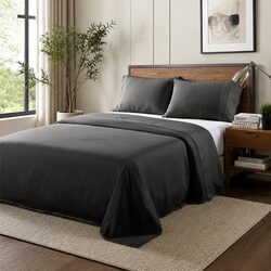 King Bamboo Blended Sheet Set 1000TC Charcoal Fitted Flat Pillowcases Bedroom